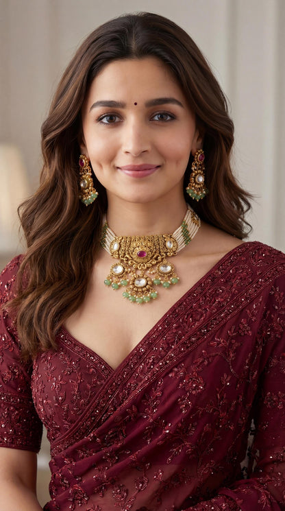 Heritage Meenakari Kundan Necklace Set/ Indian Choker Set/ Indian Gold Plated Jewelry/ Real Gold Look Necklace Set ji __etsy:7851563530