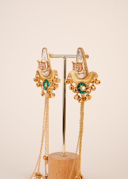 Kashmiri Long Earrings/ Ghungroo Earrings/ Dangler Earrings/ Indian Jewelry/ Trendy Jhumkas/ Traditional Statement Earrings/ Ruby/ Emerald