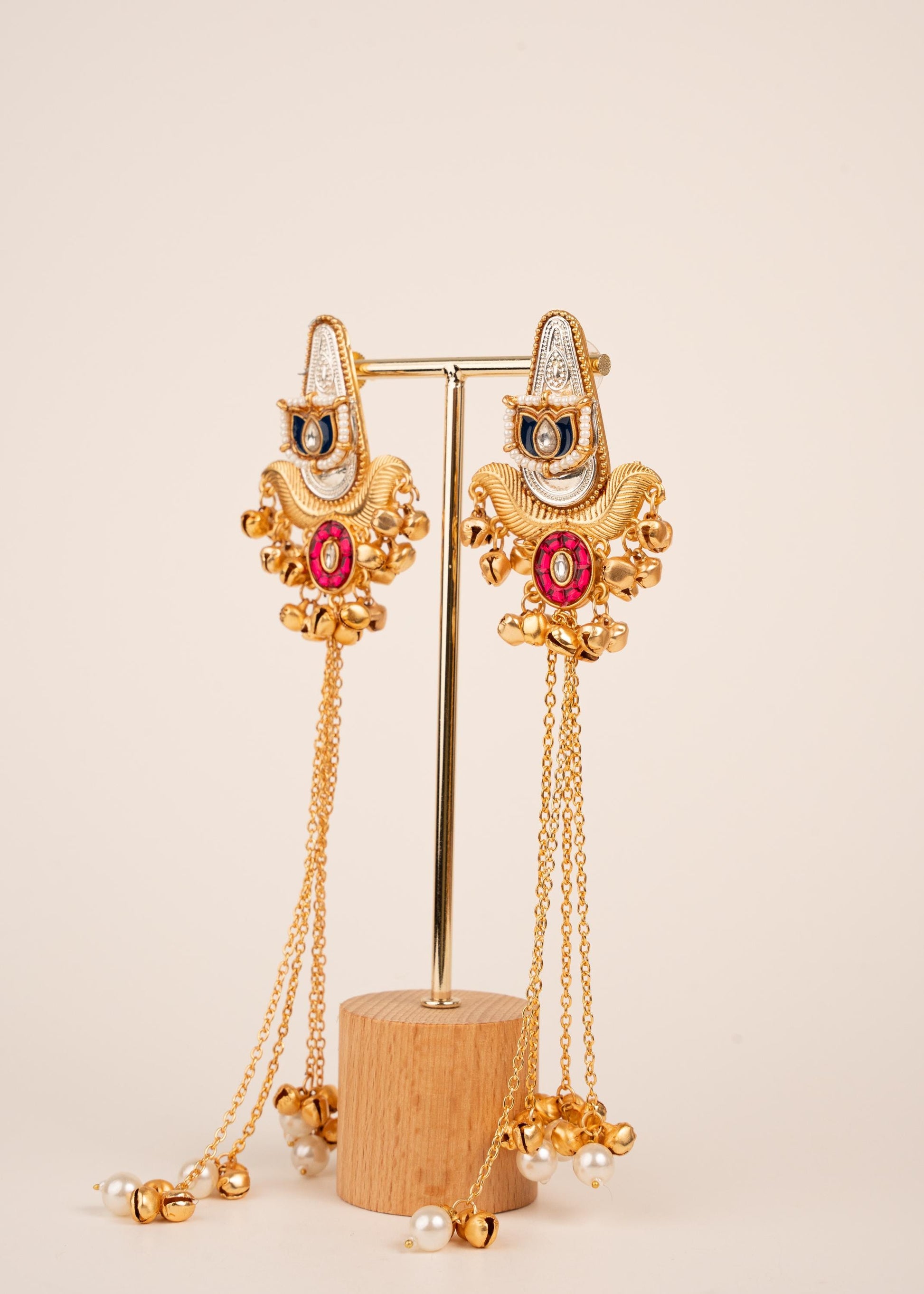 Kashmiri Long Earrings/ Ghungroo Earrings/ Dangler Earrings/ Indian Jewelry/ Trendy Jhumkas/ Traditional Statement Earrings/ Ruby/ Emerald