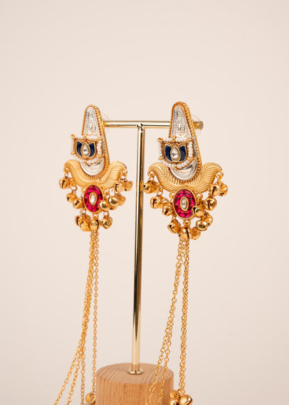 Kashmiri Long Earrings/ Ghungroo Earrings/ Dangler Earrings/ Indian Jewelry/ Trendy Jhumkas/ Traditional Statement Earrings/ Ruby/ Emerald
