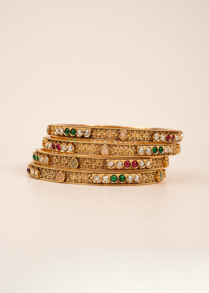 Antique Gold Bangles/ Gold Kada Bangles 4 Pc/ South Indian Jewelry/ Bridal Kada Bangles/ Traditional Temple Bangles/ Kangan/ Indian Bangles/ (etsy image id: 7865097444)