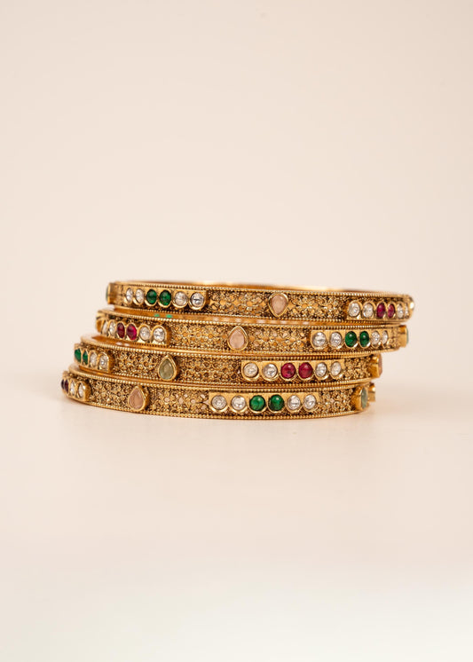 Antique Gold Bangles/ Gold Kada Bangles 4 Pc/ South Indian Jewelry/ Bridal Kada Bangles/ Traditional Temple Bangles/ Kangan/ Indian Bangles/ (etsy image id: 7865097444)