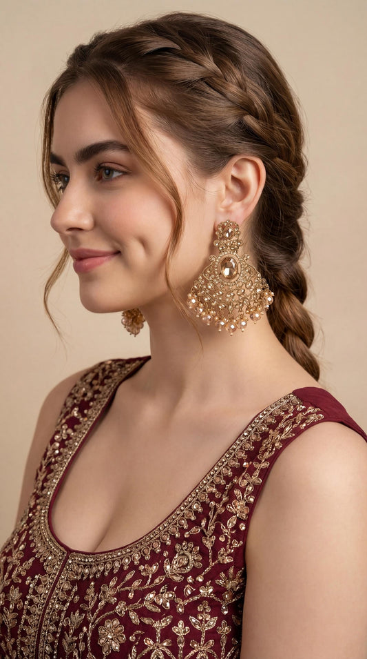 Antique Gold Polki Drop Earrings/ Statemnet Ethnic Earrings/ Premium Indian Earrings/ Bollywood Inspired Jewelry/ Traditional Polki Earrings (etsy image id: 7865222222)