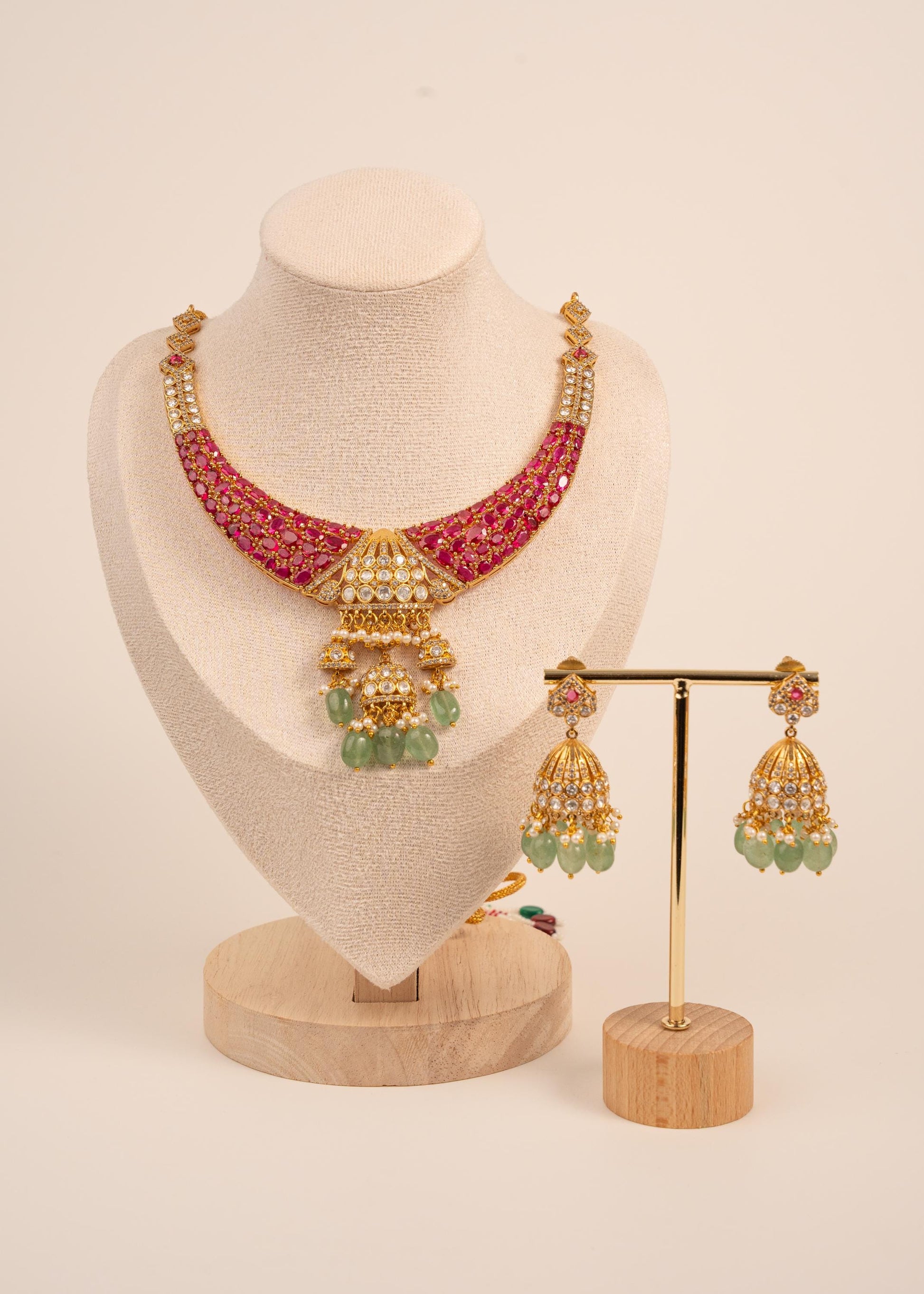 Victorian Moissanite Polki CZ Diamond Necklace/ Indian Bridal Jewelry/ Bollywood Sabyasachi Inspired Set/ Pakistani Jewelry (etsy image id: 7871374063)