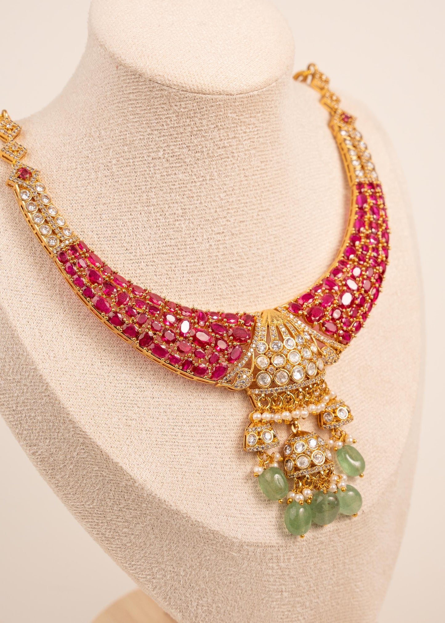 Victorian Moissanite Polki CZ Diamond Necklace/ Indian Bridal Jewelry/ Bollywood Sabyasachi Inspired Set/ Pakistani Jewelry (etsy image id: 7871374107)