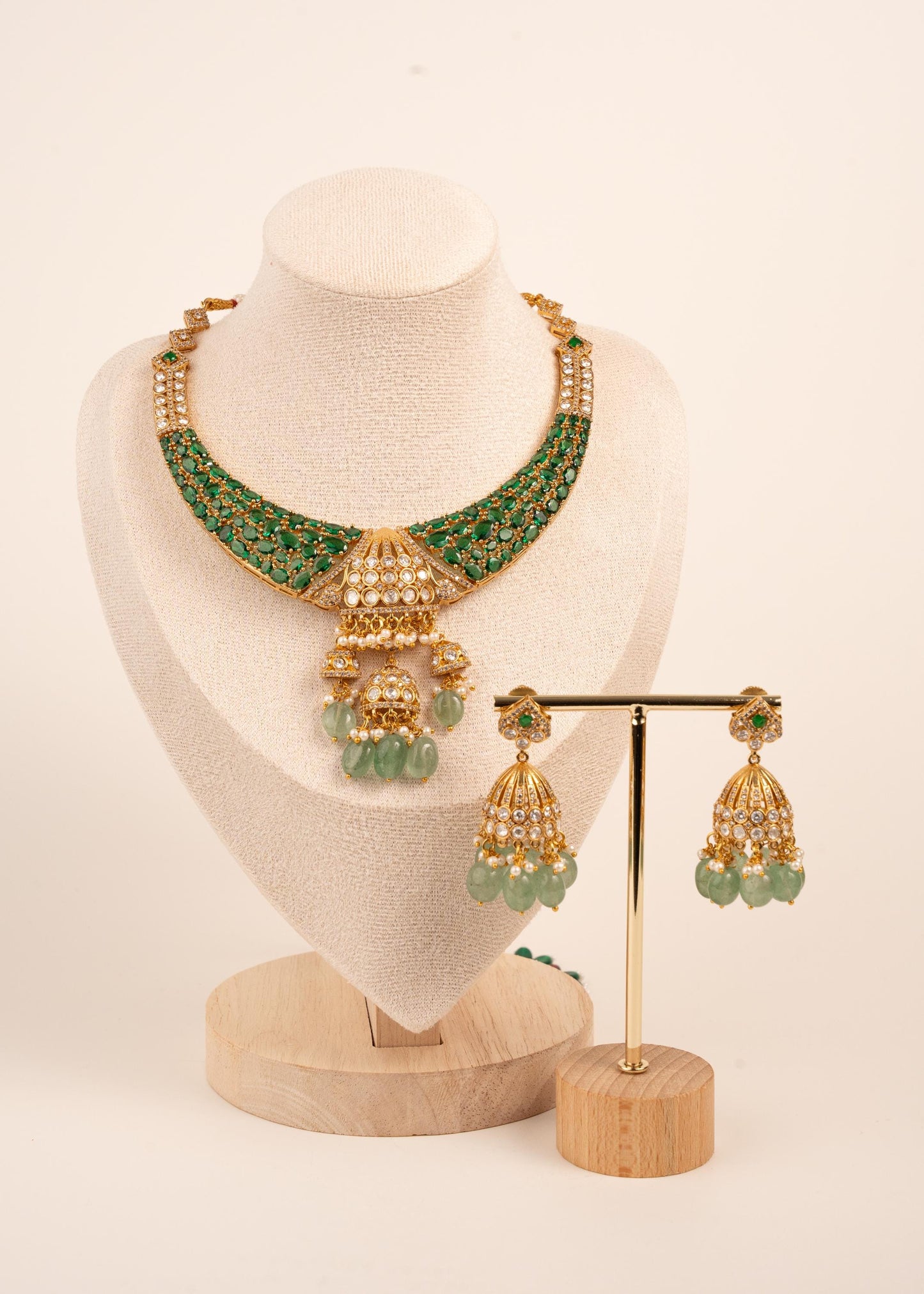 Victorian Moissanite Polki CZ Diamond Necklace/ Indian Bridal Jewelry/ Bollywood Sabyasachi Inspired Set/ Pakistani Jewelry (etsy image id: 7871377833)