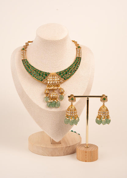 Victorian Moissanite Polki CZ Diamond Necklace/ Indian Bridal Jewelry/ Bollywood Sabyasachi Inspired Set/ Pakistani Jewelry (etsy image id: 7871377833)