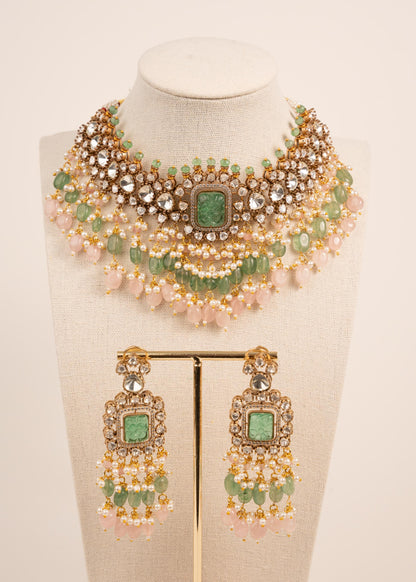 Pastel Kundan Bridal Choker Set/ Uncut Kundan Necklace/ High Quality Jewelry/ Bollywood Style Necklace/ Mint/ Sage/ Green/ Pink/ Pista __etsy:7871392999