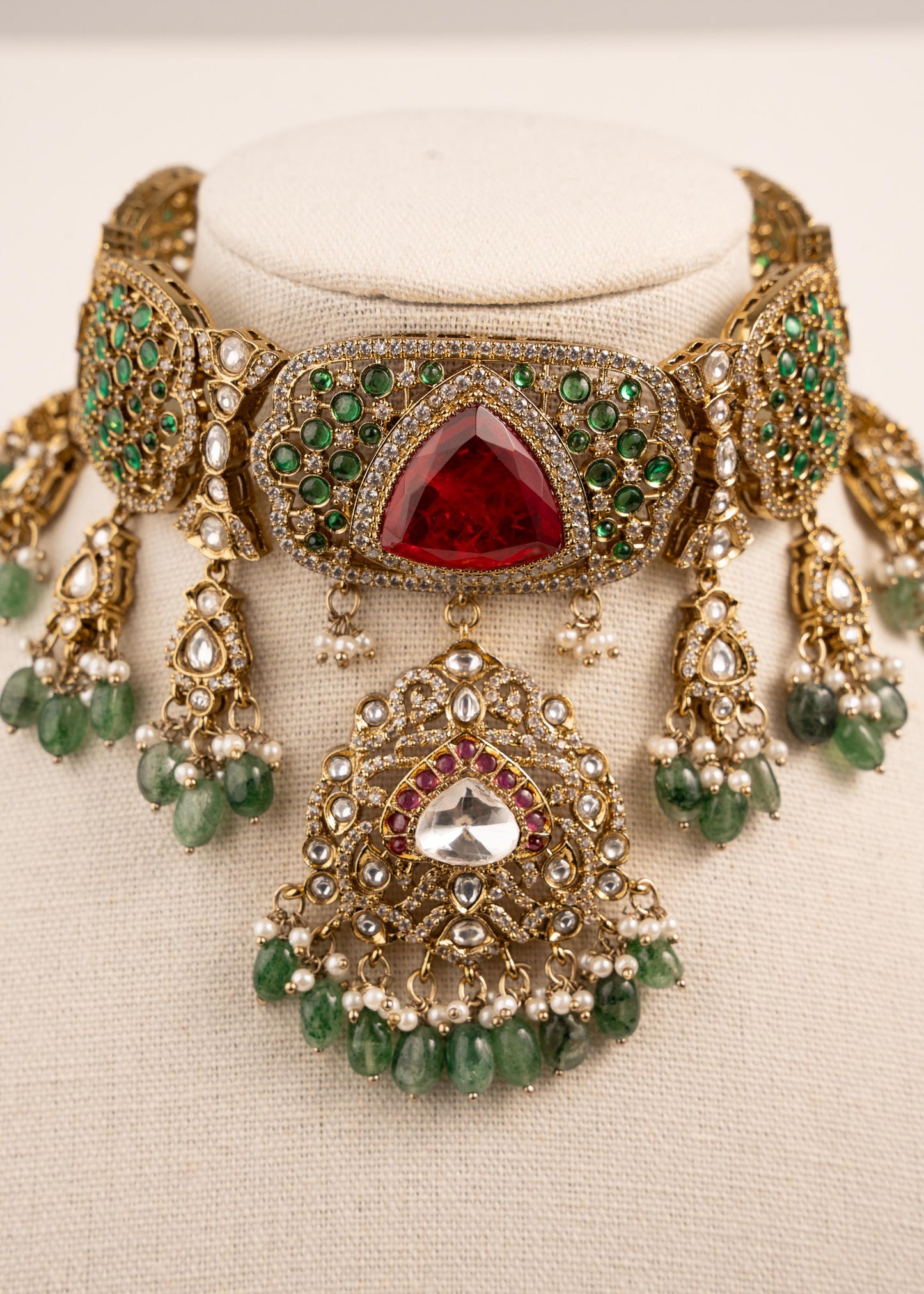 Antique gold designer Choker necklace set/ Ruby,Emerald Gemstone/ Indian jewellery