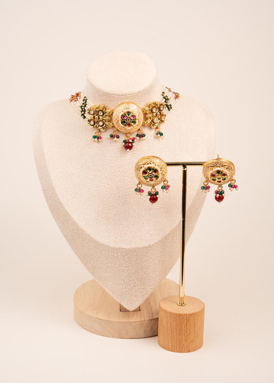 Heritage Meenakari Choker Necklace Set/ Traditional Jewelry/ Premium Quality Choker Necklace/ Statement Necklace Set (etsy image id: 7888994448)