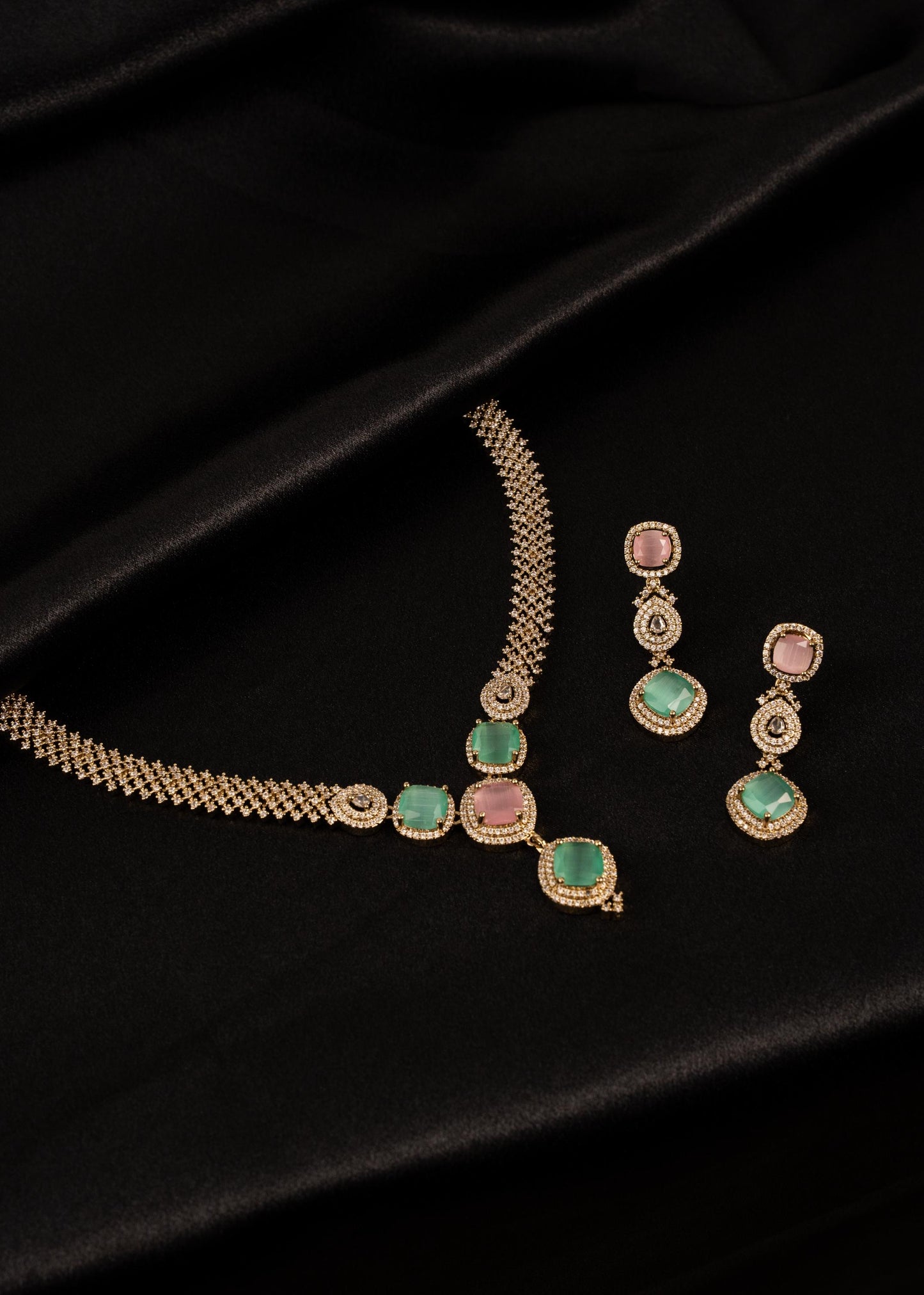 Bollywood AD Necklace Set/ Statement Necklace/ Party Wear AD Jewelry/ AD Gift Set/ Indian Jewelry/Silver/ Indian Wedding Jewellery __etsy:7889097400