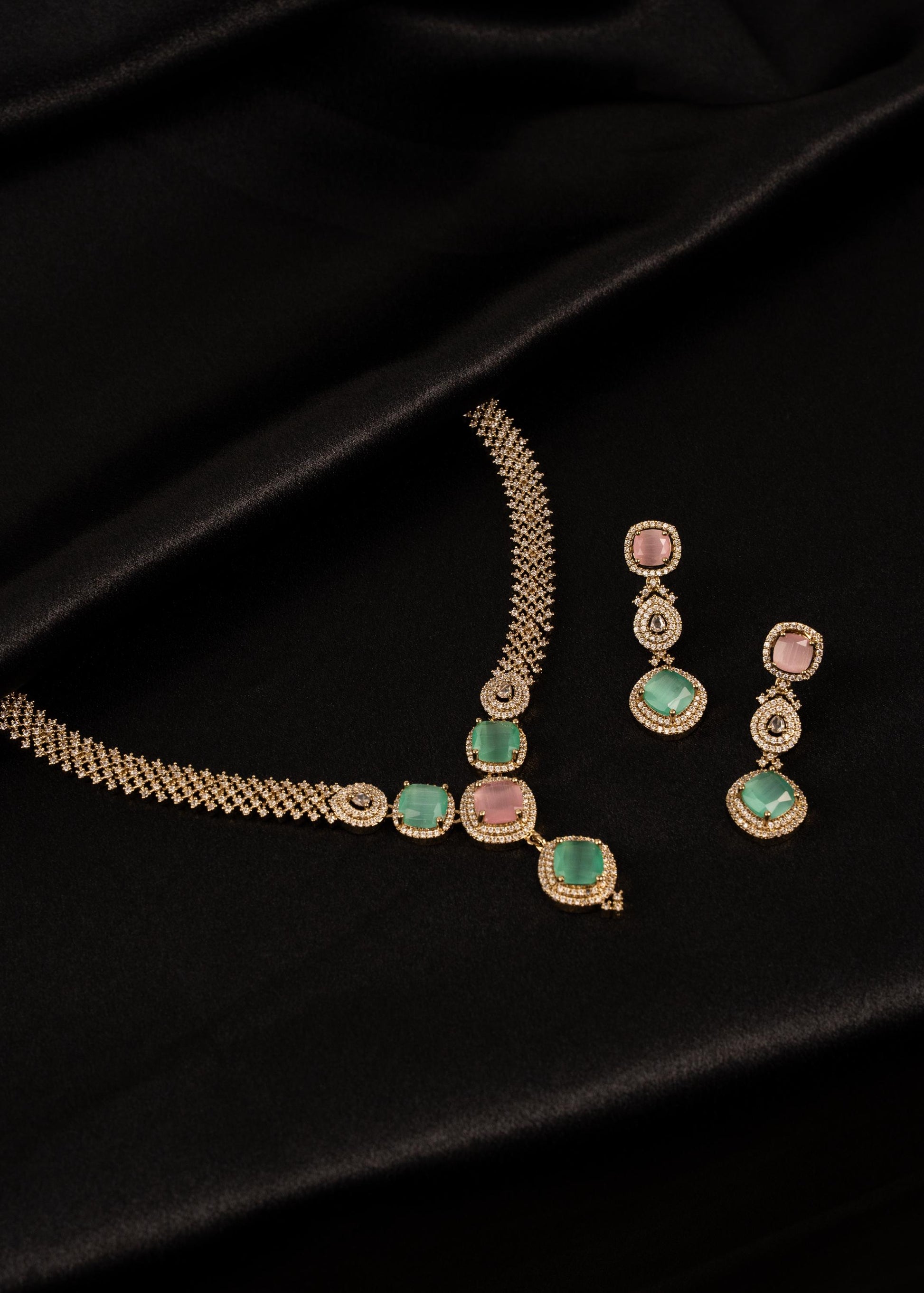 Bollywood AD Necklace Set/ Statement Necklace/ Party Wear AD Jewelry/ AD Gift Set/ Indian Jewelry/Silver/ Indian Wedding Jewellery __etsy:7889097400