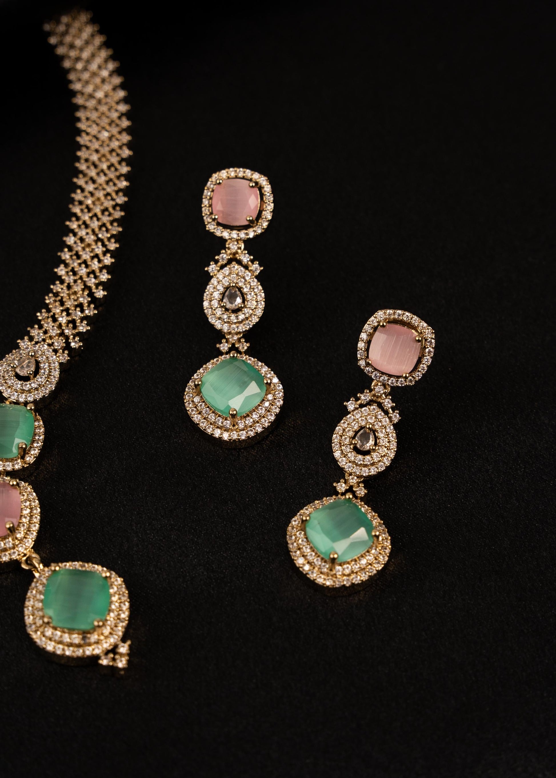 Bollywood AD Necklace Set/ Statement Necklace/ Party Wear AD Jewelry/ AD Gift Set/ Indian Jewelry/Silver/ Indian Wedding Jewellery __etsy:7889098664