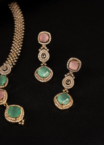 Bollywood AD Necklace Set/ Statement Necklace/ Party Wear AD Jewelry/ AD Gift Set/ Indian Jewelry/Silver/ Indian Wedding Jewellery __etsy:7889098664