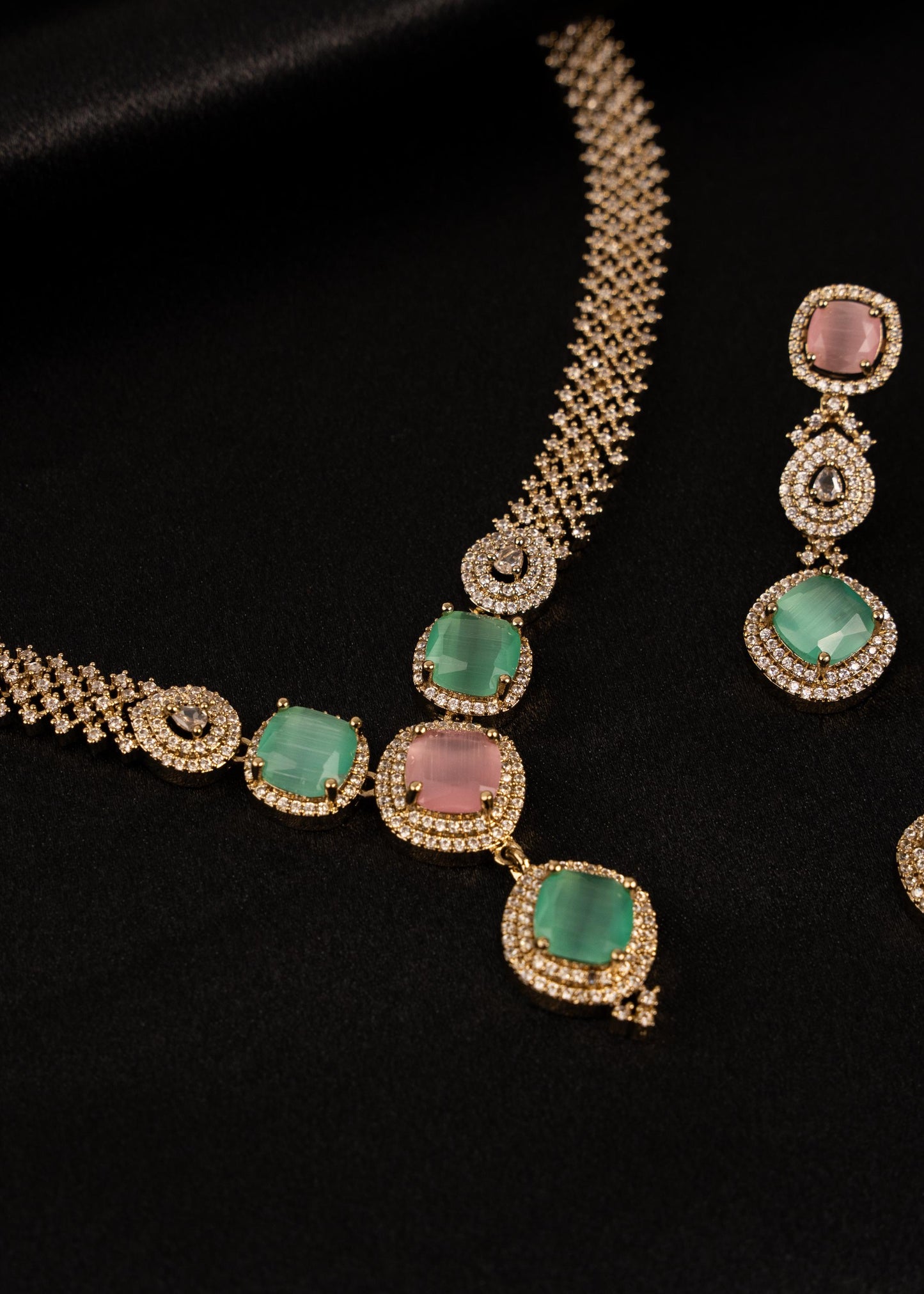 Bollywood AD Necklace Set/ Statement Necklace/ Party Wear AD Jewelry/ AD Gift Set/ Indian Jewelry/Silver/ Indian Wedding Jewellery __etsy:7889098666