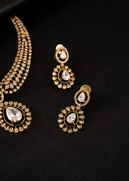 Victorian CZ Diamond Necklace Set/ Bollywood Style/ AD Necklace/ Rose Gold/ Trendy/ Reception (etsy image id: 7889164166)
