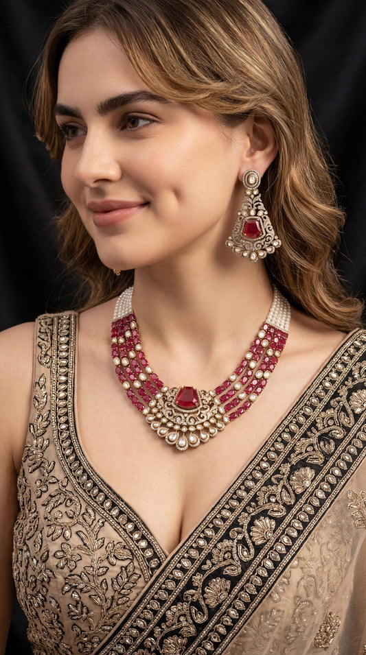 Sabyasachi Inspired Ruby Victorian Moissanite  Kundan Necklace Set/ Designer Ruby Victorian Necklace Set/ Designer Bridal Jewelry (etsy image id: 7892664258)