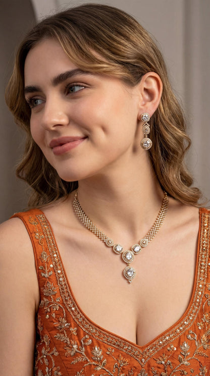 Bollywood AD Necklace Set/ Statement Necklace/ Party Wear AD Jewelry/ AD Gift Set/ Indian Jewelry/Silver/ Indian Wedding Jewellery __etsy:7892774444