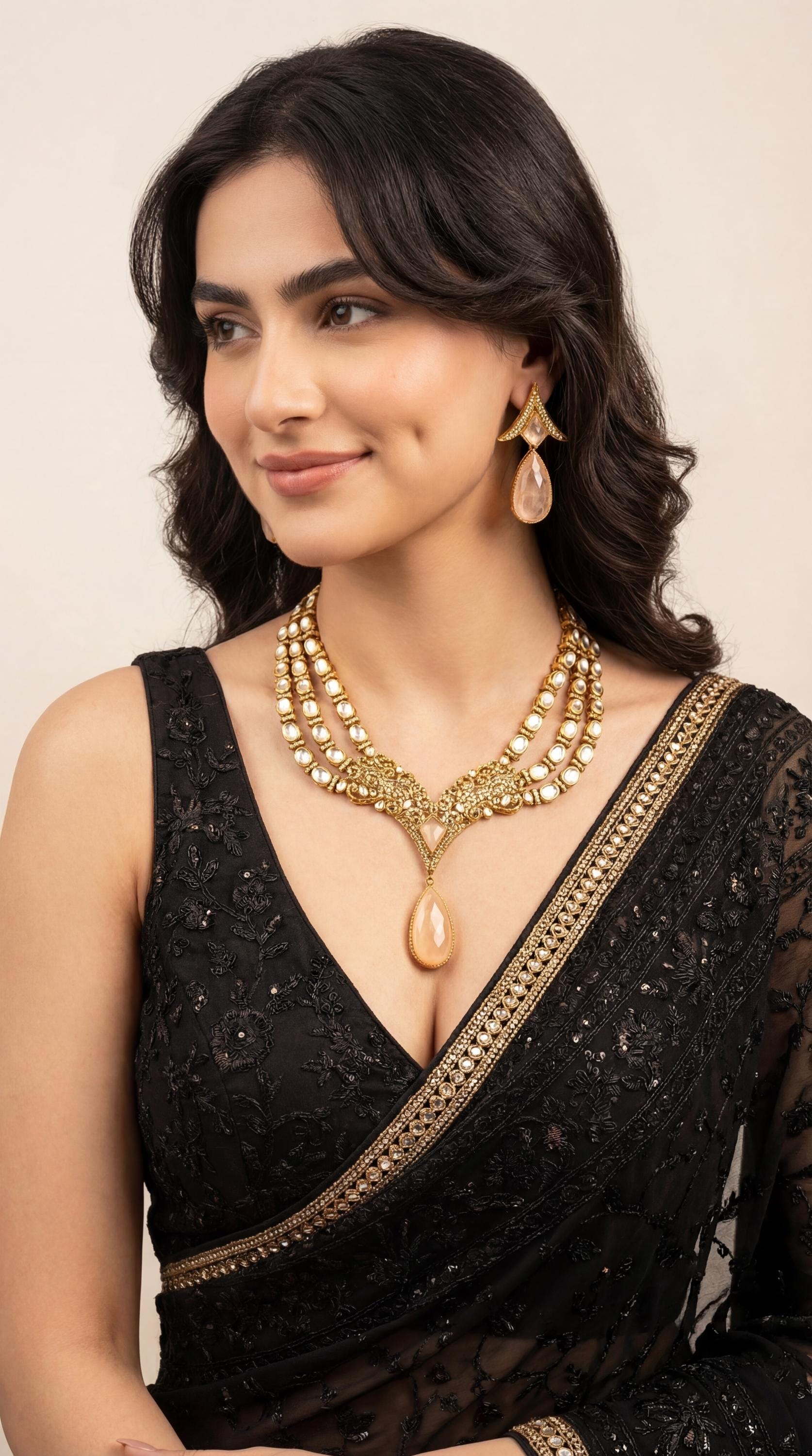 Premium Layered Kundan Necklace Set/ Kundan Bridal Necklace/ Designer Jewelry/ Bollywood Jewellery/ Indian Jewelry/ Traditional Kundan (etsy image id: 7892817524)