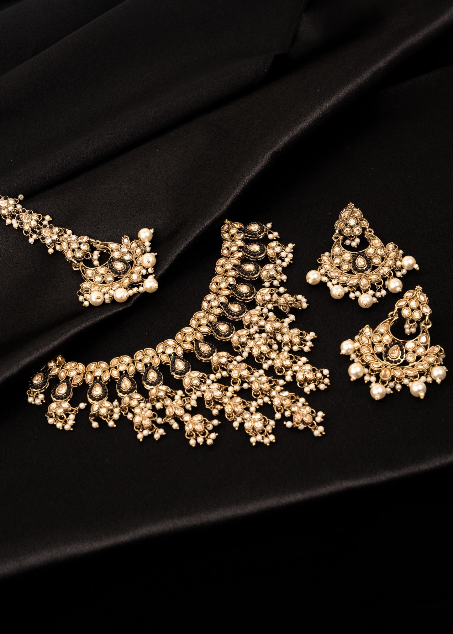 Gold Statement Choker Necklace/ Gold Plated Waterfall Choker Set/ Indian Waterfall Necklace/ Layered Gold statement Necklace for Bride/ Pink (etsy image id: 7893052230)