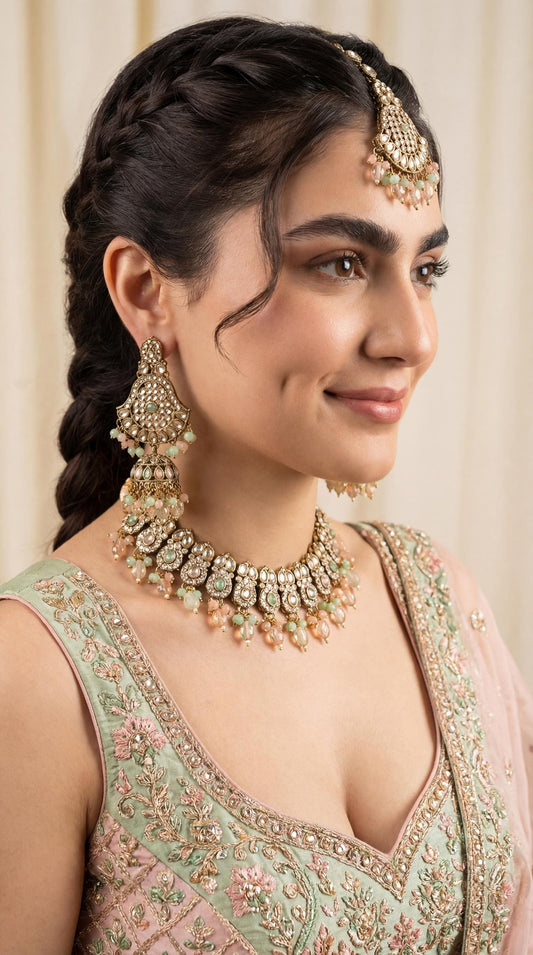 Royal Kundan Bridal Necklace Set/ Indian Wedding Jewelry/ Antique Kundan Polki Choker Set/ Pakistani Bridal Jewelley/ Meenakari Kundan Set (etsy image id: 7894861384)