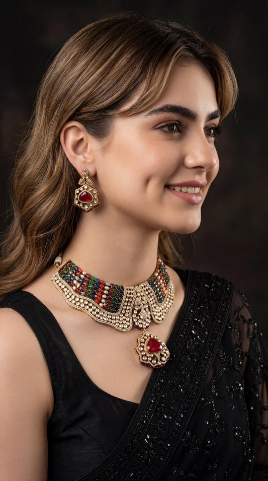 Designer Kundan Necklace Set/ Statement Kundan Necklace/ Indian Jewelry/ Bollywood Jewelry/ Bridal Choker/ Pakistani Jewelry/ Reception (etsy image id: 7895441632)
