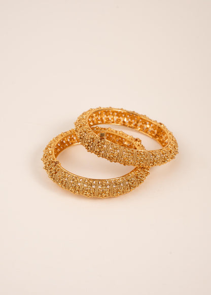 Bridal Gold Bracelet Set/ Indian Wedding Gold Bangles Set/ Gajra for Women/ Bridal Choora Bangles/Real Gold Look/ Antique Bangles/ Set of 2 (etsy image id: 7896315776)