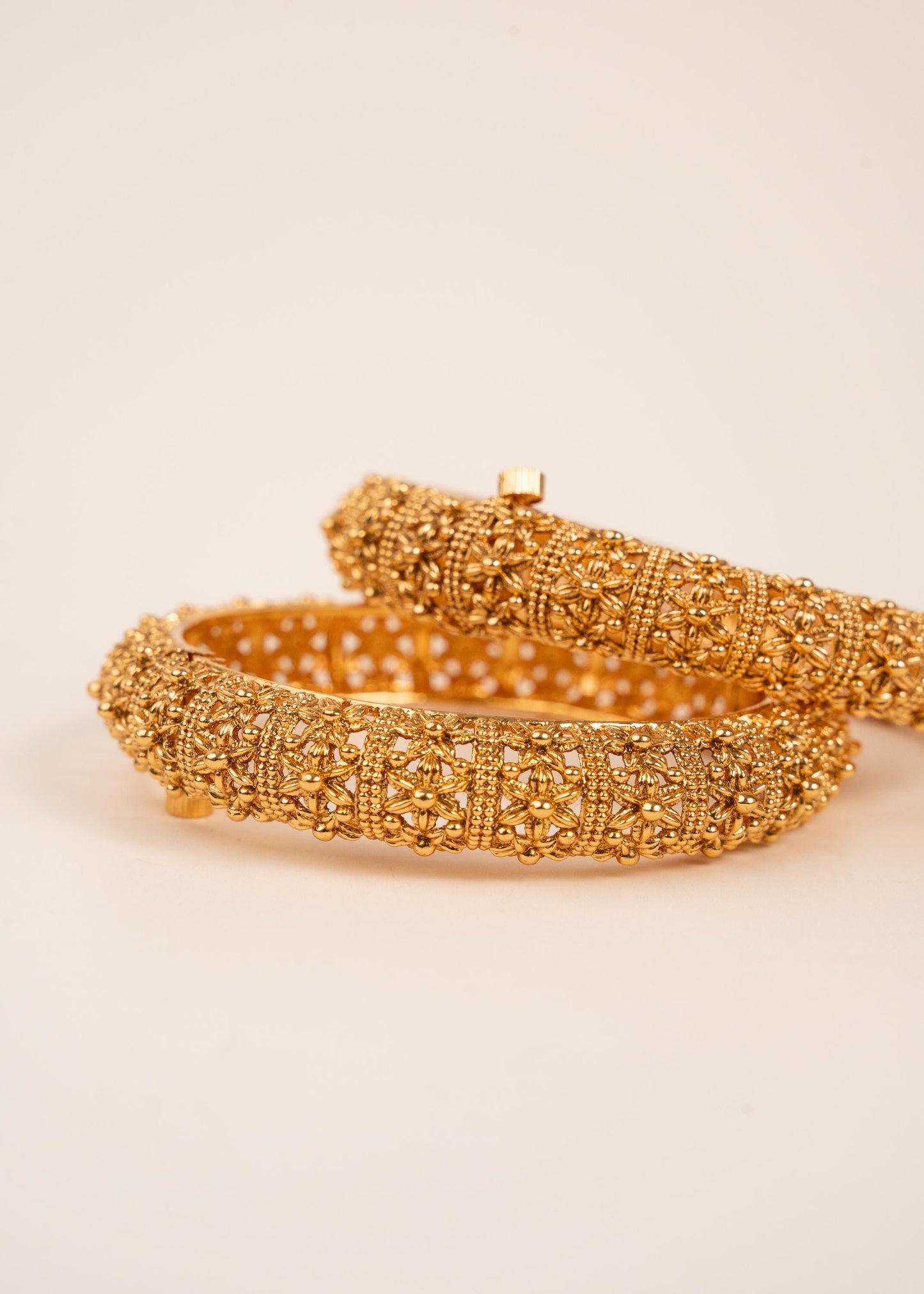Bridal Gold Bracelet Set/ Indian Wedding Gold Bangles Set/ Gajra for Women/ Bridal Choora Bangles/Real Gold Look/ Antique Bangles/ Set of 2 (etsy image id: 7896315786)
