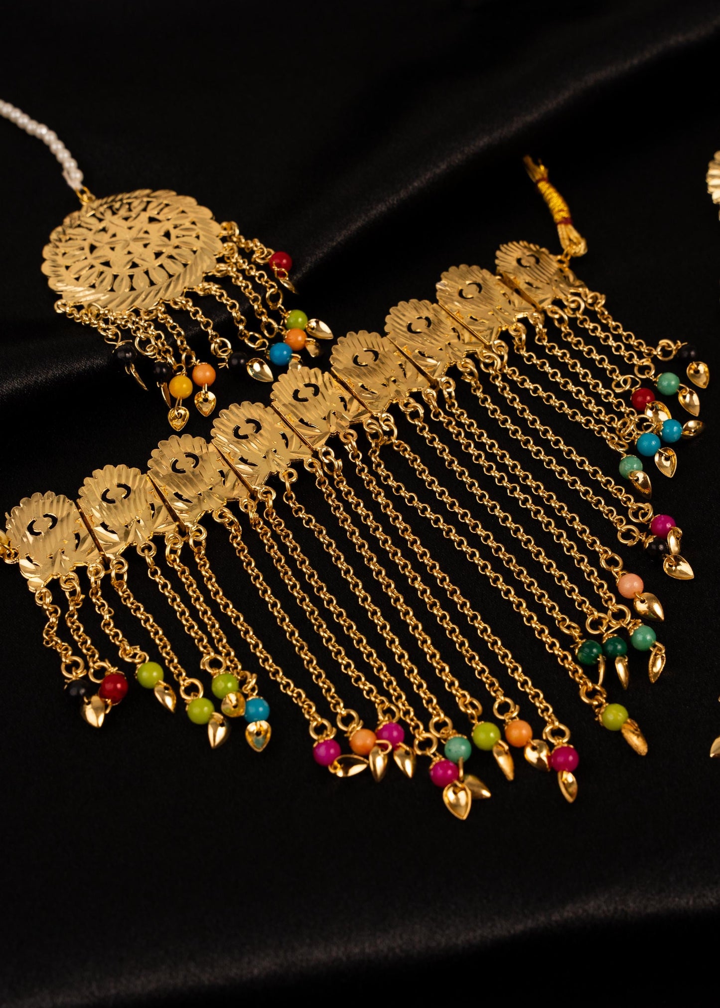 Gold Plated Pippal Patti Necklace Set/ Traditional Gold Choker Set/ Layered Bridal Jewelry/ Trendy Waterfall Necklace/ Indian Jewelry/ Multi (etsy image id: 7896516866)