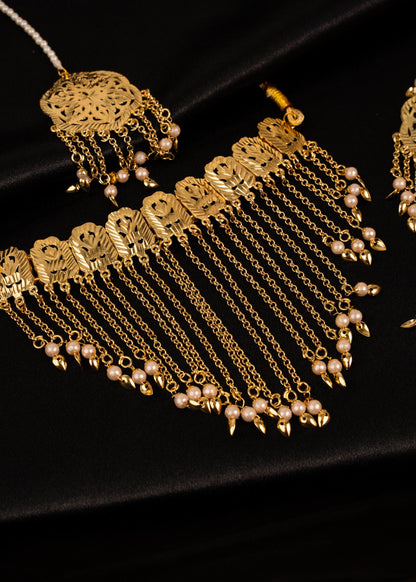 Gold Plated Pippal Patti Necklace Set/ Traditional Gold Choker Set/ Layered Bridal Jewelry/ Trendy Waterfall Necklace/ Indian Jewelry/ Multi (etsy image id: 7896519656)