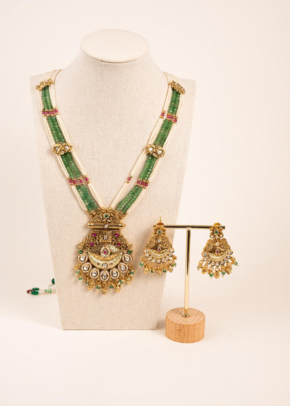Bridal Heritage Kundan Necklace Set/ Indian jewelry/ Gold Plated Jewelry/ Long Bridal Necklace/ Bridal Jewelry Set/ Traditional Jewelry (etsy image id: 7896585466)
