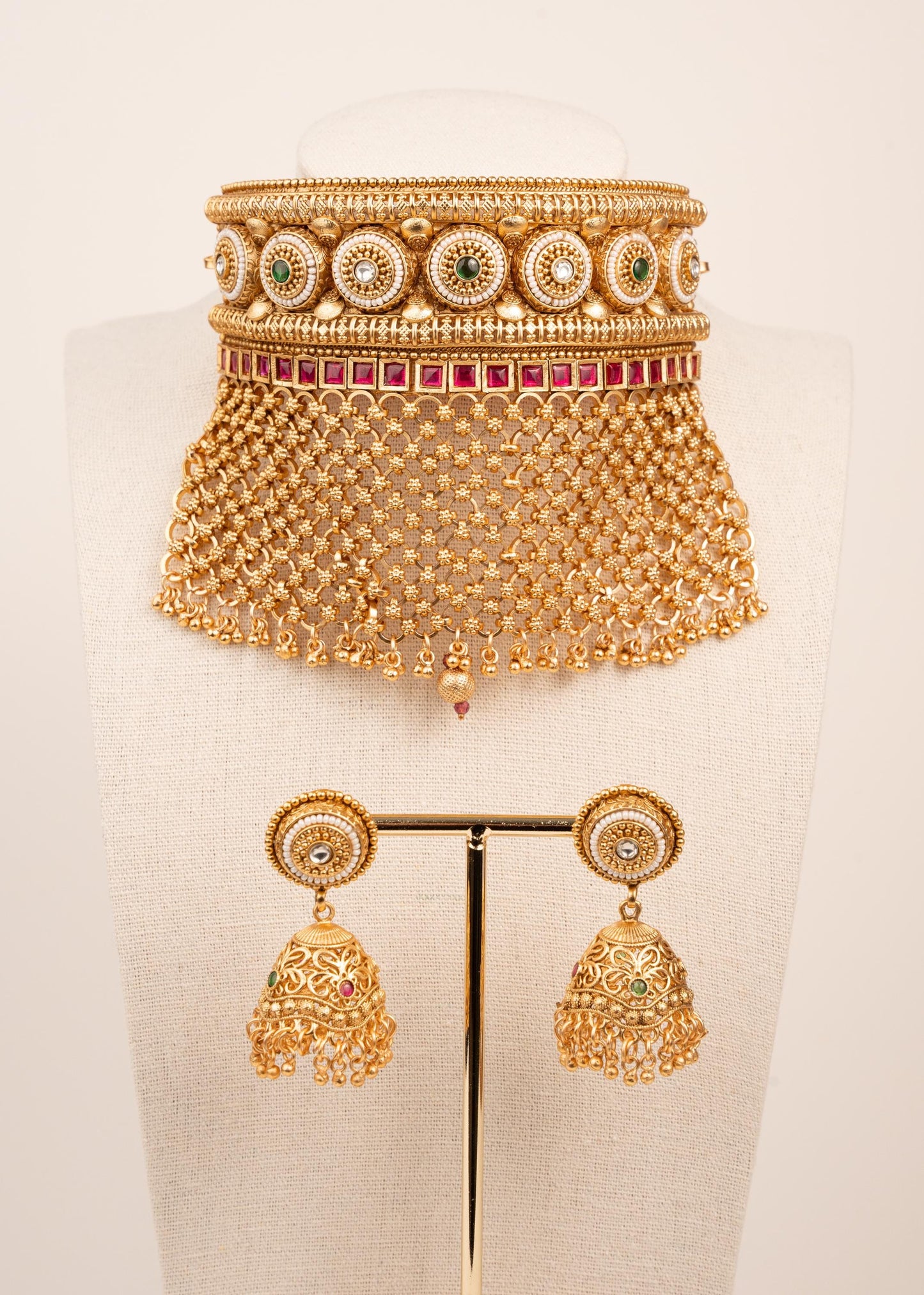 Premium Gold Plated Necklace Set/ Indian Gold Necklace/ Statement Gold Choker Necklace/ Indian Bridal Jewelry Set/ Statement Gold Jewelry (etsy image id: 7896598500)