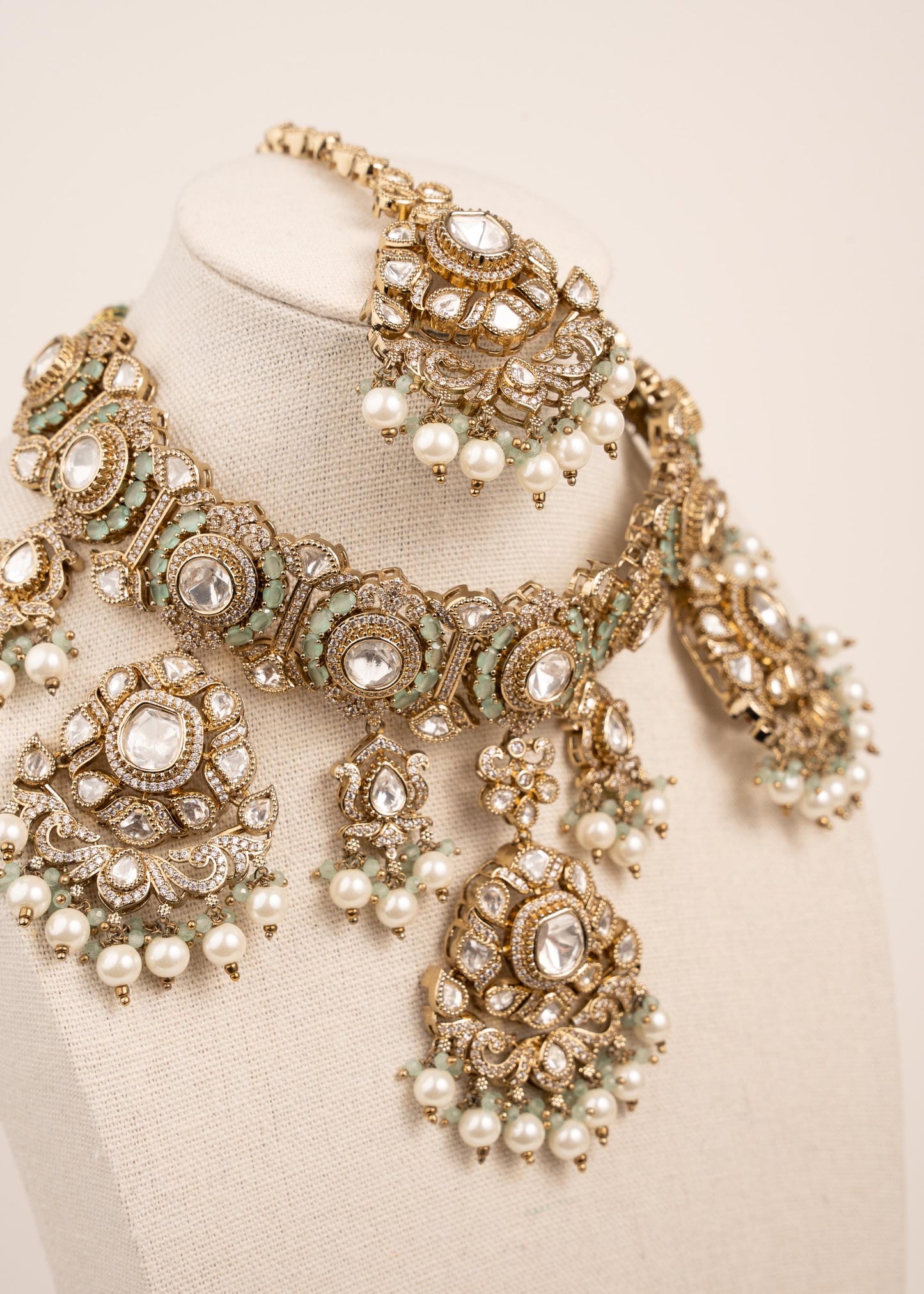 Antique Bridal Necklace Set/ Indian Bridal Jewelry/ Statement Necklace/ Wedding Necklace/ Antique Gold Necklace Set/ Pakistani Jewelry (etsy image id: 7896610866)