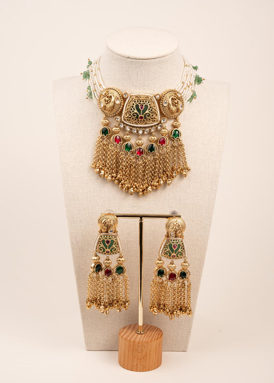 Premium Gold Plated Heritage Meenakari Necklace Set/ Long Bridal Necklace Set/ Indian Jewelry/ Ruby/ Green/ Real Gold Look Necklace (etsy image id: 7896637752)