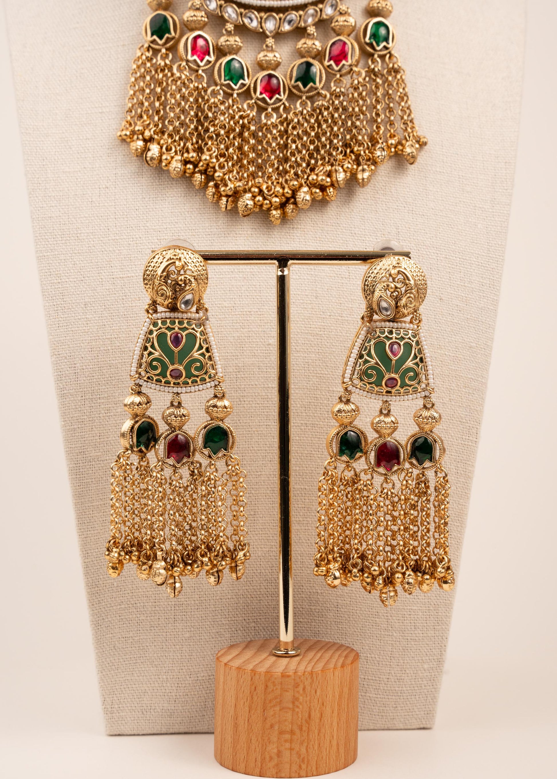 Premium Gold Plated Heritage Meenakari Necklace Set/ Long Bridal Necklace Set/ Indian Jewelry/ Ruby/ Green/ Real Gold Look Necklace (etsy image id: 7896637772)
