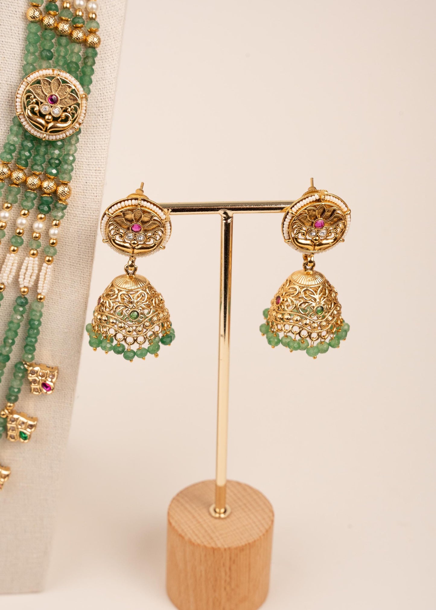 Premium Rani Haar Necklace Set/ Statement Long Meenakari Maala/ Pearl Layered Mala/ Green Pearl Beaded Necklace Set/ Kundan Pendant Mala (etsy image id: 7896649596)