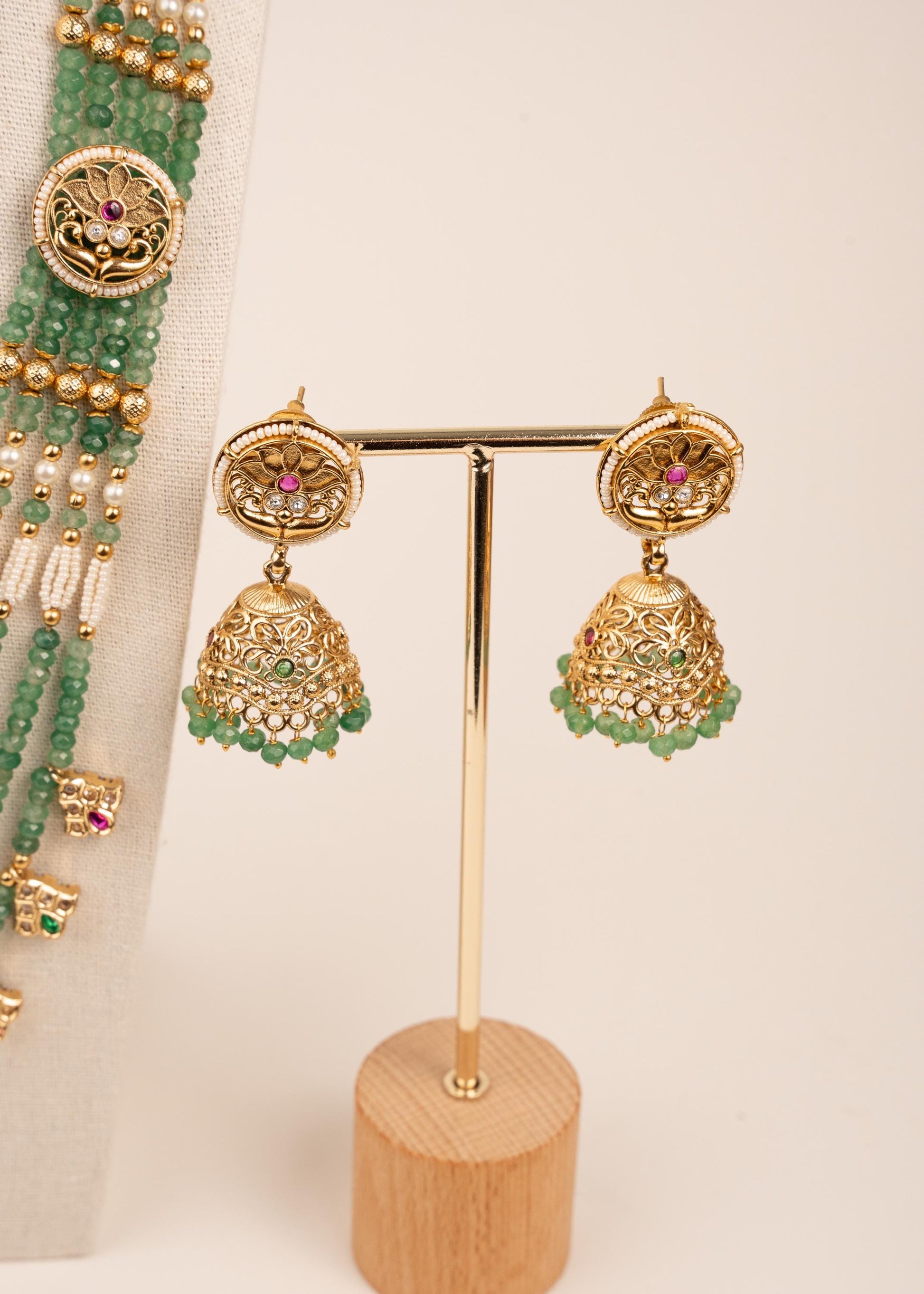 Premium Rani Haar Necklace Set/ Statement Long Meenakari Maala/ Pearl Layered Mala/ Green Pearl Beaded Necklace Set/ Kundan Pendant Mala (etsy image id: 7896649596)