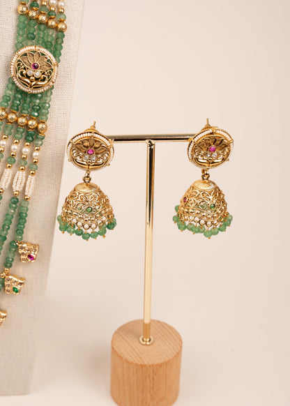 Premium Rani Haar Necklace Set/ Statement Long Meenakari Maala/ Pearl Layered Mala/ Green Pearl Beaded Necklace Set/ Kundan Pendant Mala (etsy image id: 7896649596)