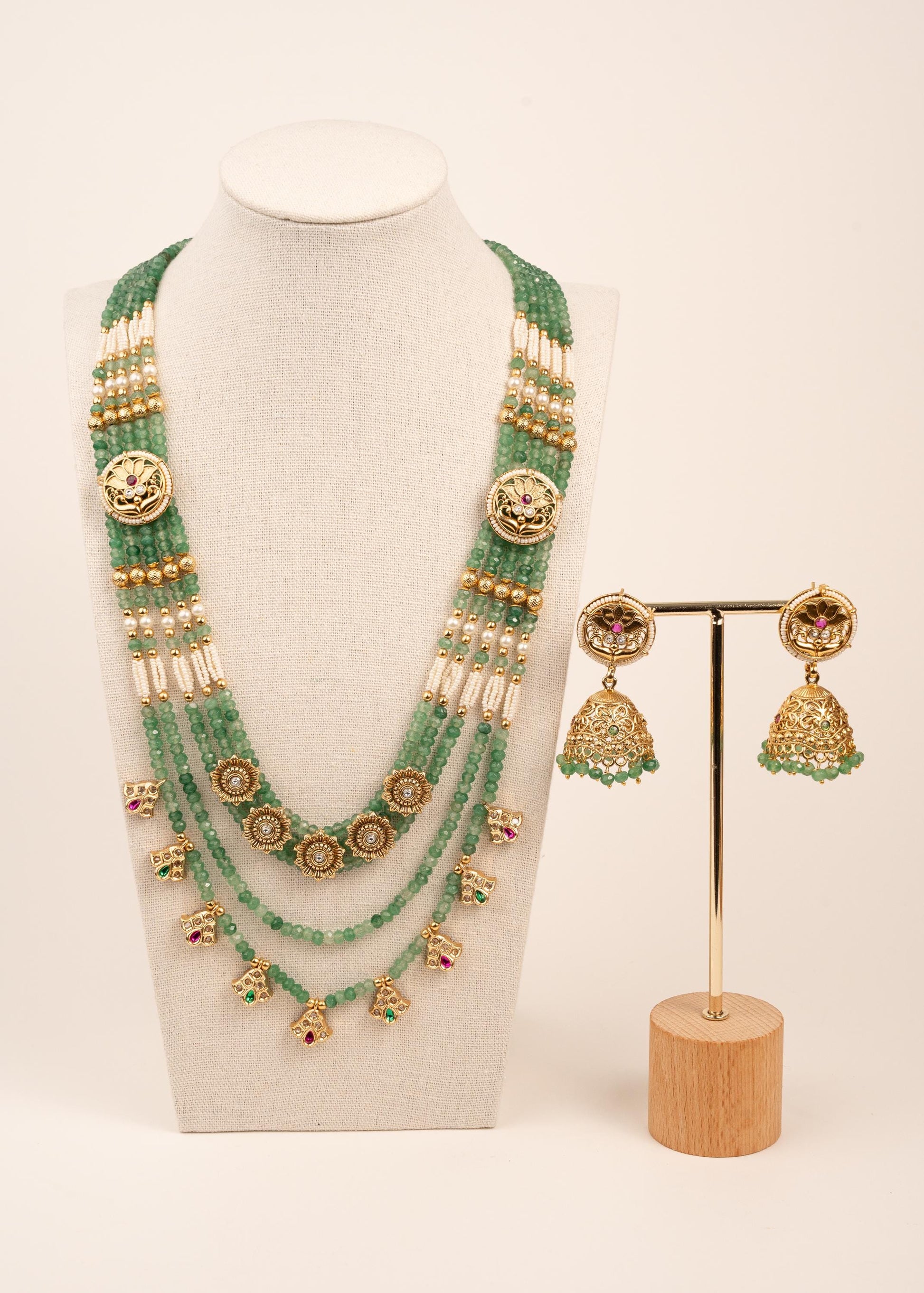 Premium Rani Haar Necklace Set/ Statement Long Meenakari Maala/ Pearl Layered Mala/ Green Pearl Beaded Necklace Set/ Kundan Pendant Mala (etsy image id: 7896650024)