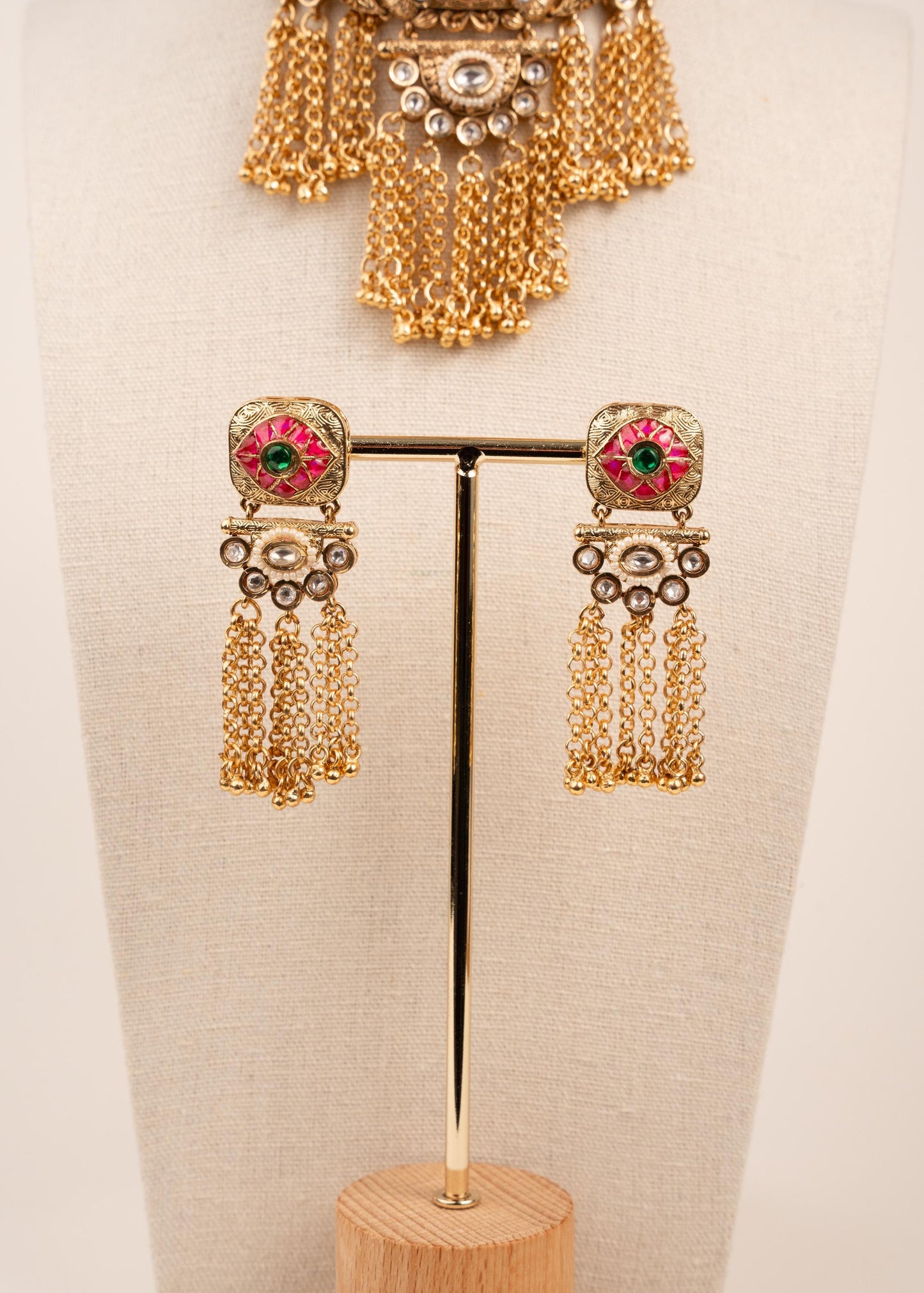 Gold Plated Rajwadi Necklace Set/ Indian Jewelry/ Heritage Jewelry/ One Gram Gold/ South Indian Jewelry/ Kundan Necklace Set (etsy image id: 7896652690)