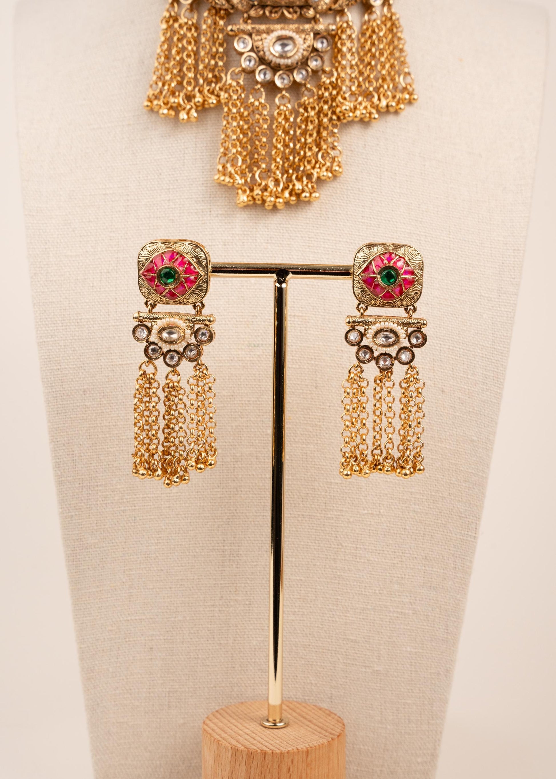 Gold Plated Rajwadi Necklace Set/ Indian Jewelry/ Heritage Jewelry/ One Gram Gold/ South Indian Jewelry/ Kundan Necklace Set (etsy image id: 7896652690)