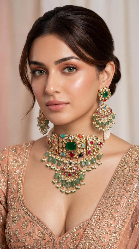 Premium Quality Kundan Necklace Set/ Indian Jewelry/ Indian Bridal Set/ Bridal Jwelery/ Mint/ Green/ Ruby (etsy image id: 7899128337)