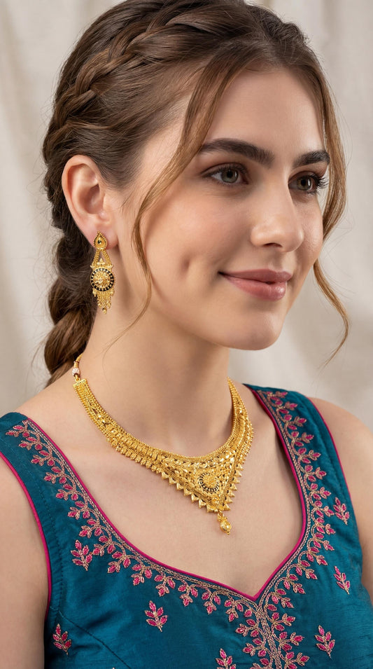 High Quality Gold Choker Necklace/ Indian Gold Plated Jewelry/ Real Gold Look Jewellery/ Royal Gold Look Choker Necklace/ Bridal Jewelry Set (etsy image id: 7899981578)