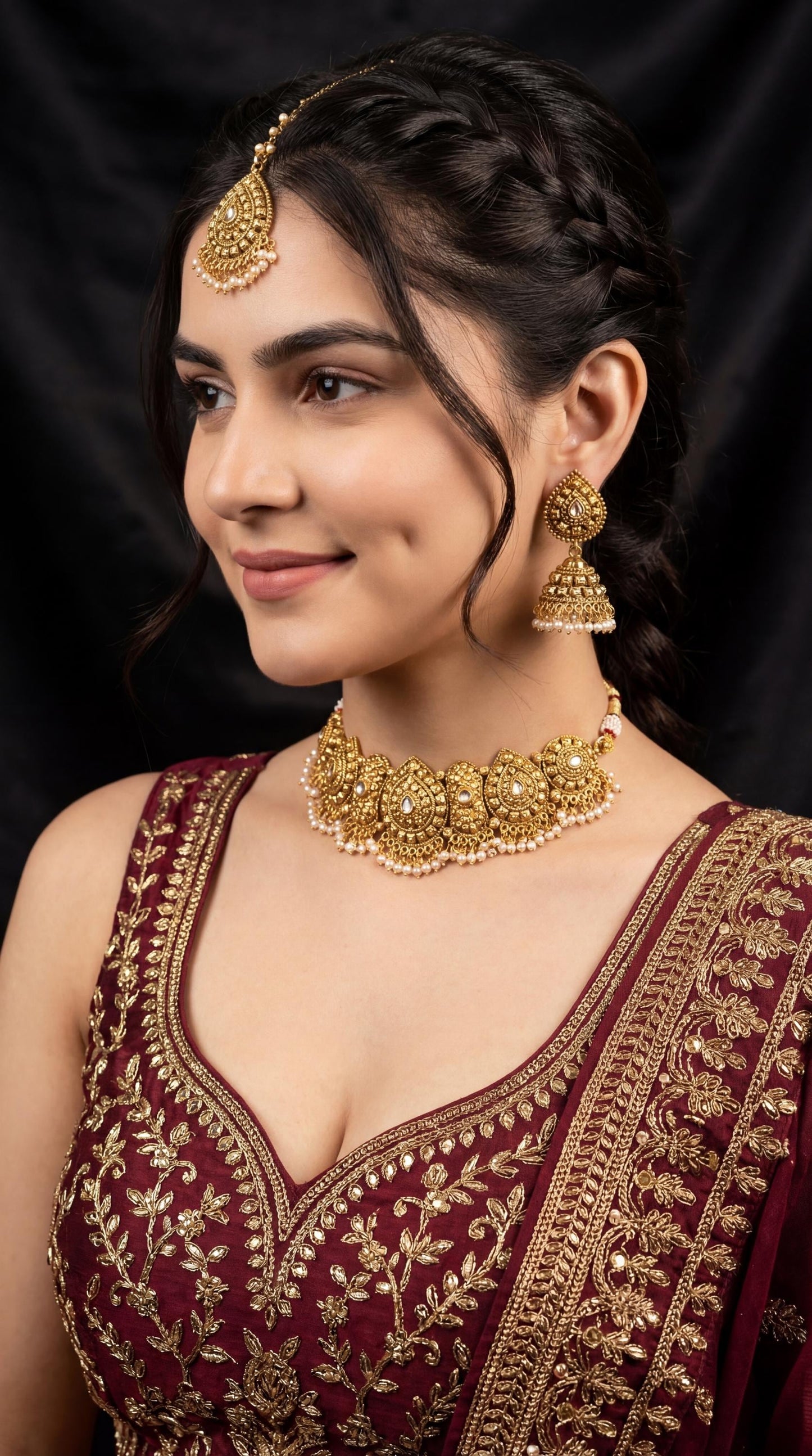 Premium Gold Choker Necklace Set/ Real Gold Look Statement Necklace/ Indian Gold plated Choker Necklace/ Elegant Gold Choker for bride (etsy image id: 7899982586)