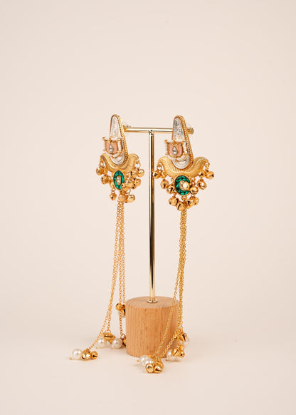 Kashmiri Long Earrings/ Ghungroo Earrings/ Dangler Earrings/ Indian Jewelry/ Trendy Jhumkas/ Traditional Statement Earrings/ Ruby/ Emerald