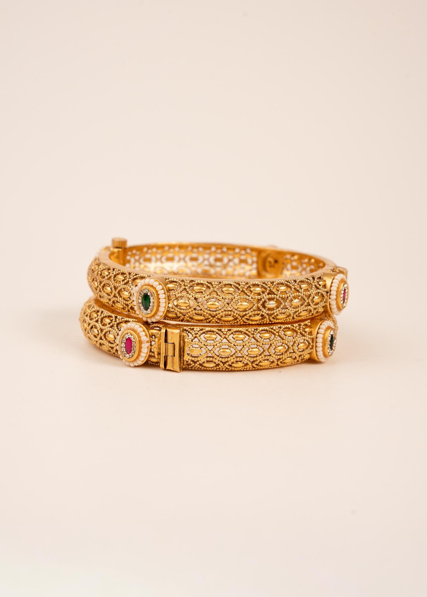 Bridal Gold Openable Kada Bangles Set/ Ruby Emerald Stone Bangles/ Indian Pakistani Bridal Jewelry/ Traditional Indian Jewelry/ Wedding (etsy image id: 7909541924)