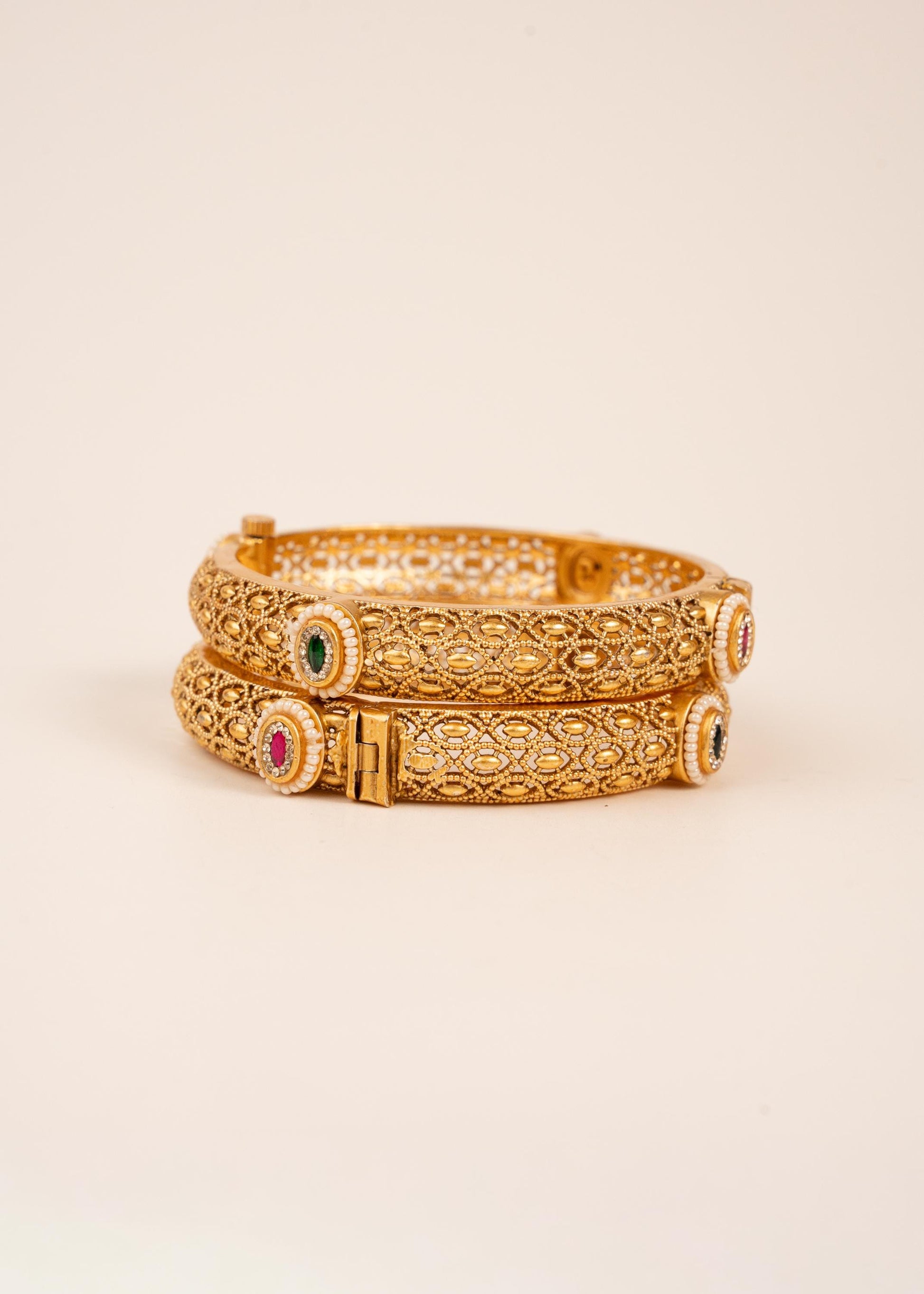 Bridal Gold Openable Kada Bangles Set/ Ruby Emerald Stone Bangles/ Indian Pakistani Bridal Jewelry/ Traditional Indian Jewelry/ Wedding (etsy image id: 7909541924)