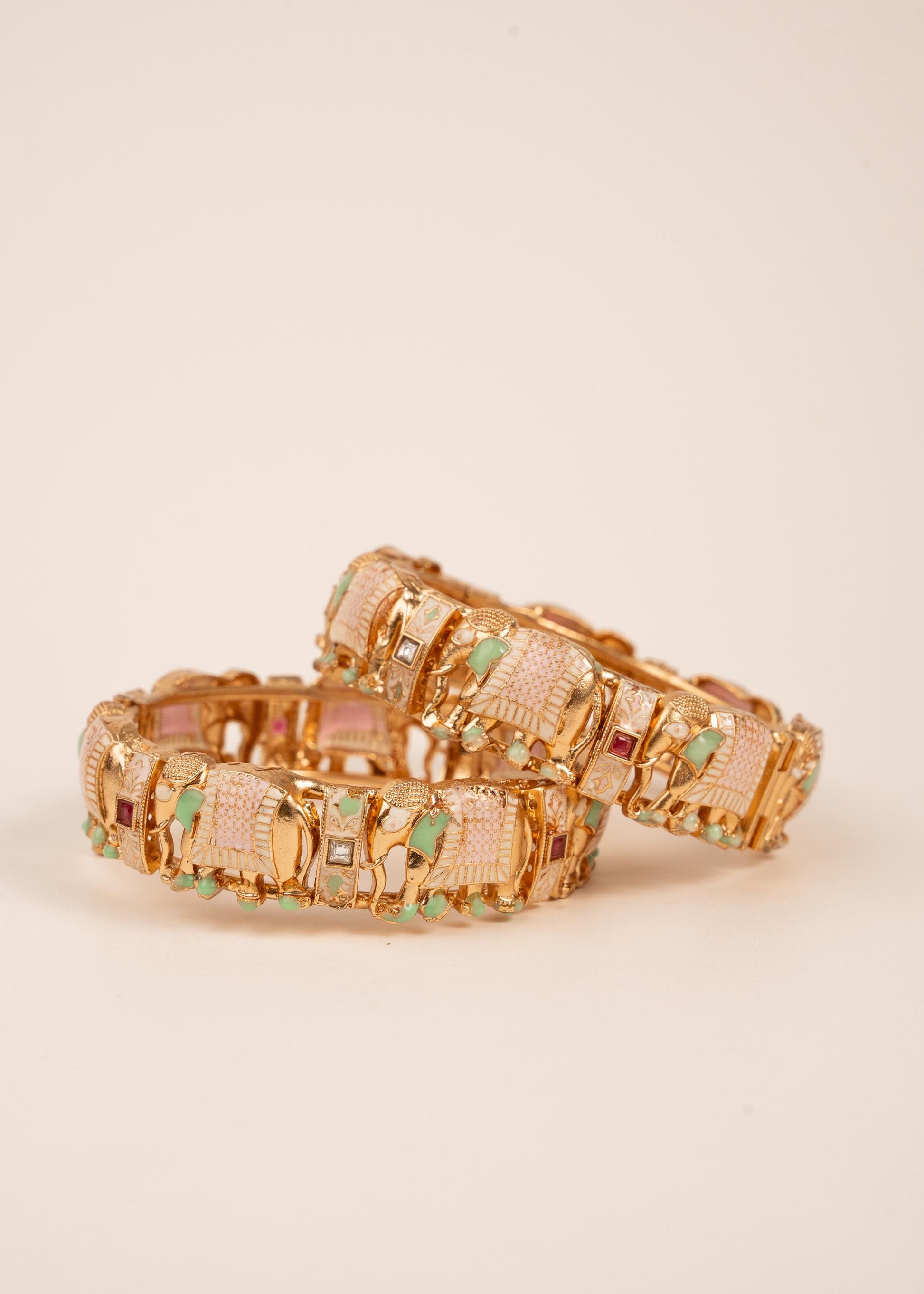 Premium Elephant Gold Plated Kada/ Kangan/ Elephant Rajwadi Bangles/ Bracelets/ Bridal Bangles/ Indian Jewelry/ Pink/ Mint (etsy image id: 7909565998)