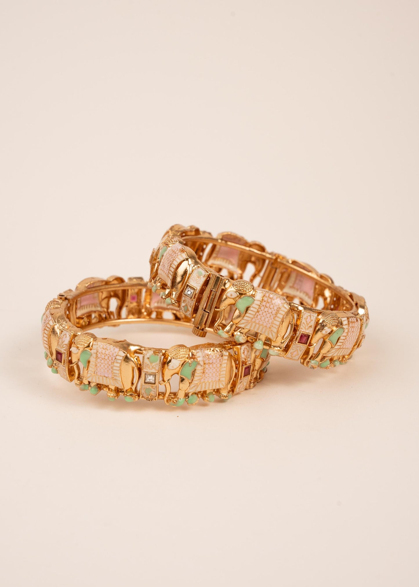 Premium Elephant Gold Plated Kada/ Kangan/ Elephant Rajwadi Bangles/ Bracelets/ Bridal Bangles/ Indian Jewelry/ Pink/ Mint (etsy image id: 7909566002)