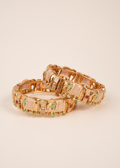 Premium Elephant Gold Plated Kada/ Kangan/ Elephant Rajwadi Bangles/ Bracelets/ Bridal Bangles/ Indian Jewelry/ Pink/ Mint (etsy image id: 7909566002)